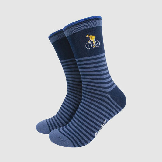 Men's Embroidered Blue Cyclist Socks