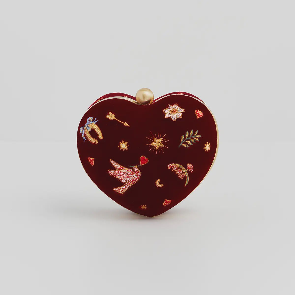 Love Scatter Red Velvet Embroidered Jewellery Box