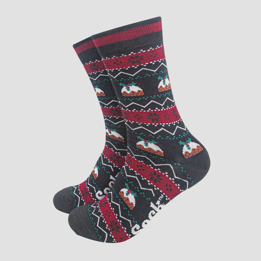 Men's Black Fair Isle Christmas Pudding Socks