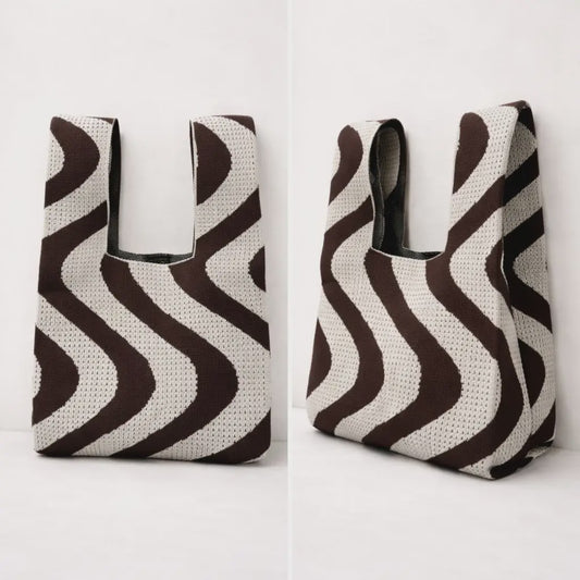 Sunset Swirl Cream and Brown Knitted Tote Bag
