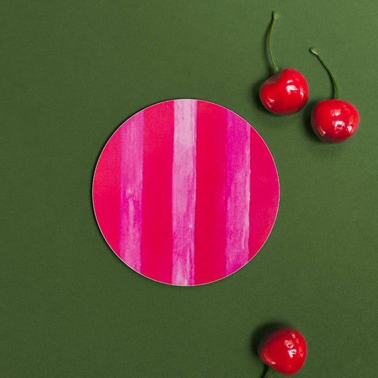 Raspberry & Cherry Striped Round Coaster