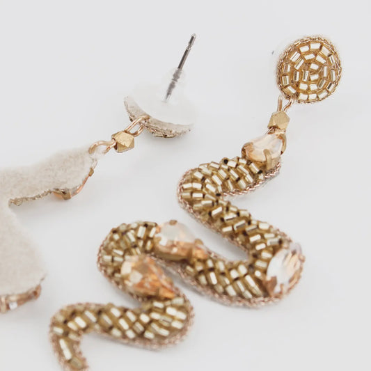 Hand Beaded Gold Snake Earrings