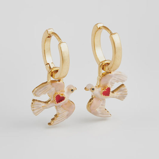 Heart Dove Huggie Earrings