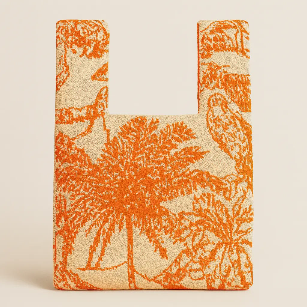 Palm Postcard Orange Knitted Tote Bag