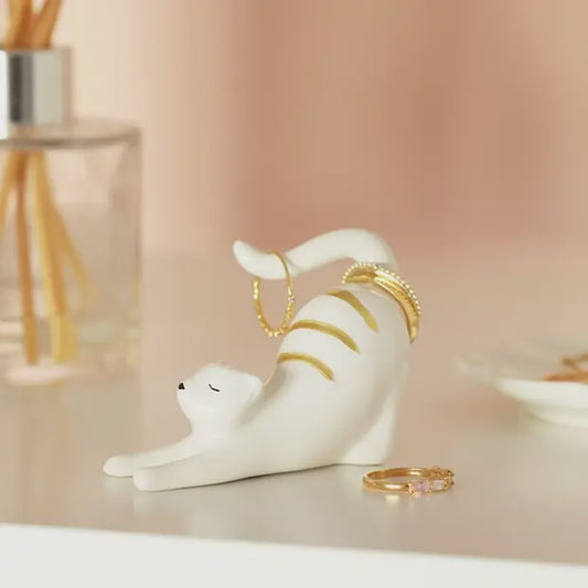 Ceramic Stretching Cat Ring Holder - Podarok
