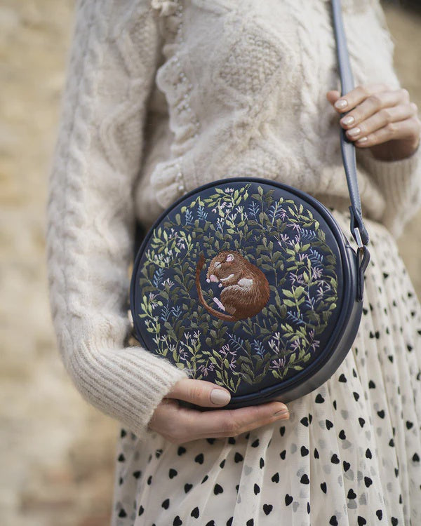 Dormouse Embroidered Navy Round Saddle Bag