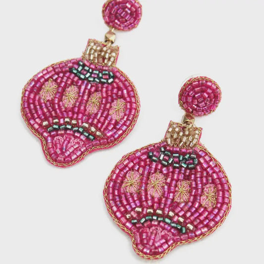 Hand Beaded Pink Multi Star Bauble Earrings