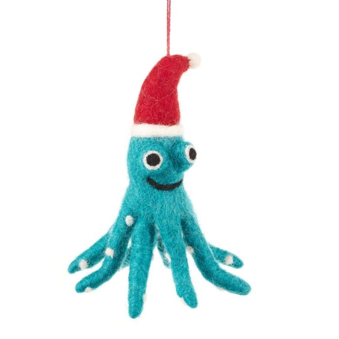 Hand Felted Festive Octopus Hanging Decoration