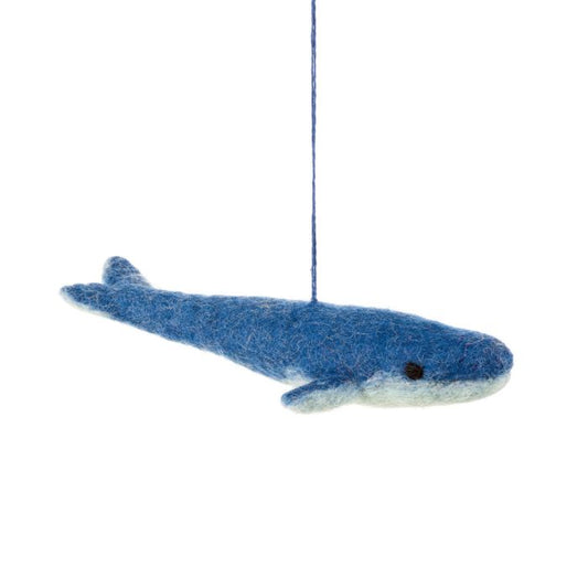 Hand Felted Big Blue Whale Hanging Decoration