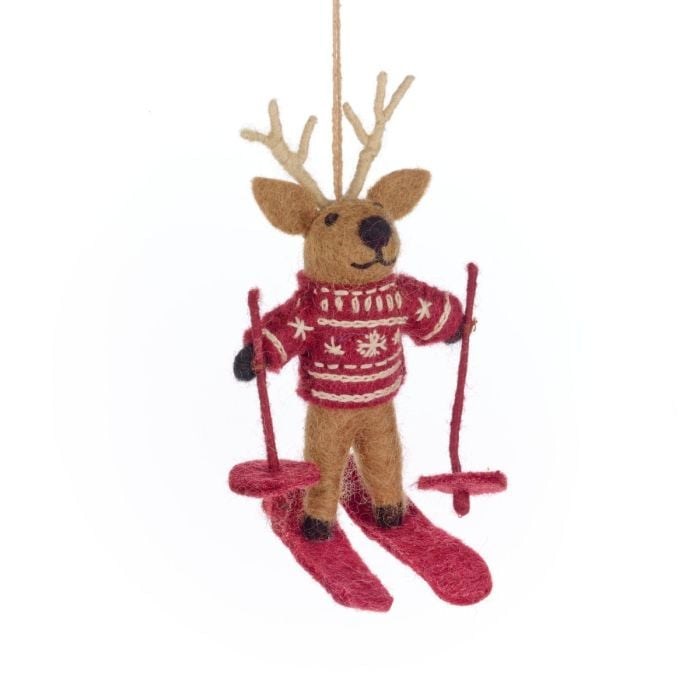 Hand Felted Blitzen The Skiing Reindeer