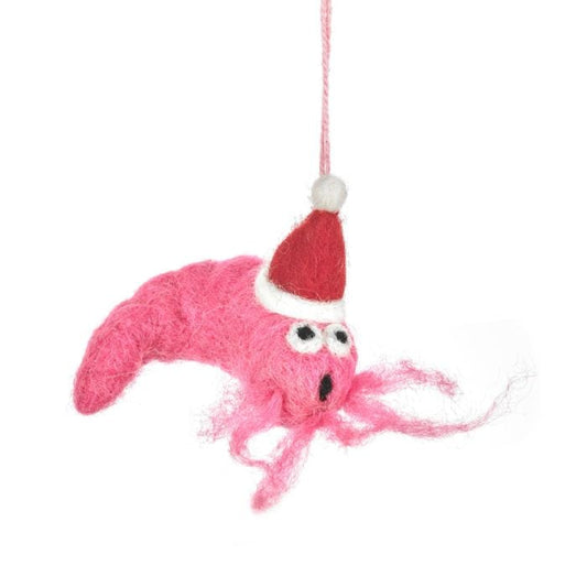 Hand Felted Festive Prawn Hanging Decoration