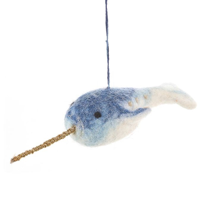 Hand Felted Norman Narwhal Hanging Decoration