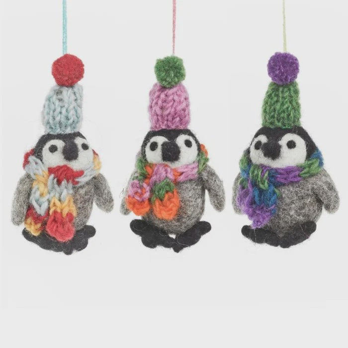 Hand Felted Frosty Penguin Hanging Decoration - Podarok