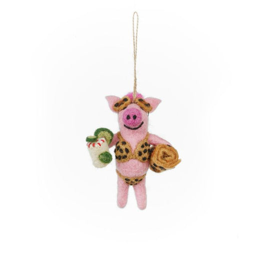 Hand Felted Misses Piggy Beach Pig Hanging Decoration