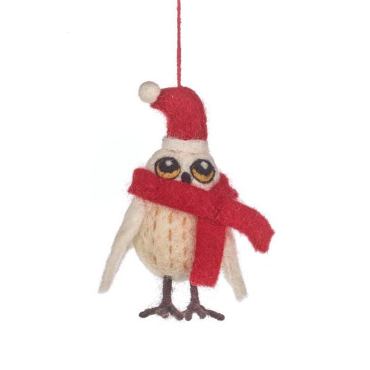 Hand Felted Snowy the Owl Hanging Decoration