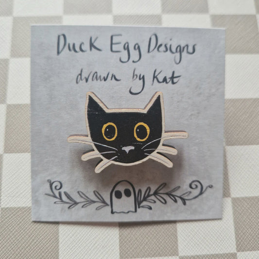 Duck Egg Designs Wooden Pin - Cocoa Black Cat