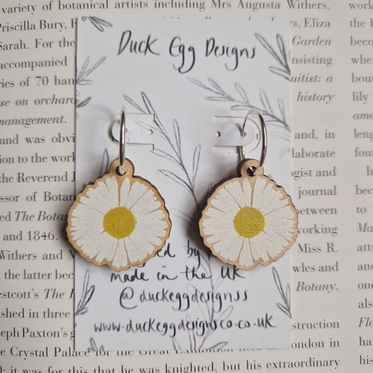 Duck Egg Designs Wooden Drop Earrings - Daisy Flowers