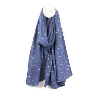 POM Star Print Scarf - Gold Navy