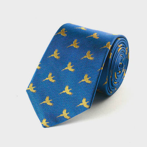 Fox and Chave Flying Pheasant Royal Blue Silk Tie