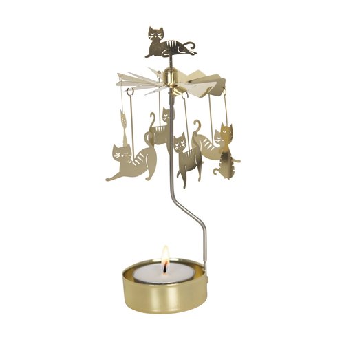 Cat Family Gold Rotary Candle Holder