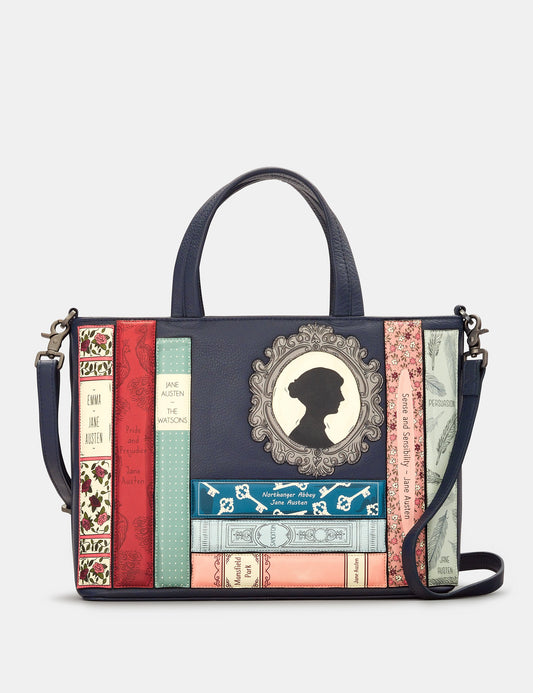 Yoshi Leather Bookworm Jane Austen Grab Bag - Navy