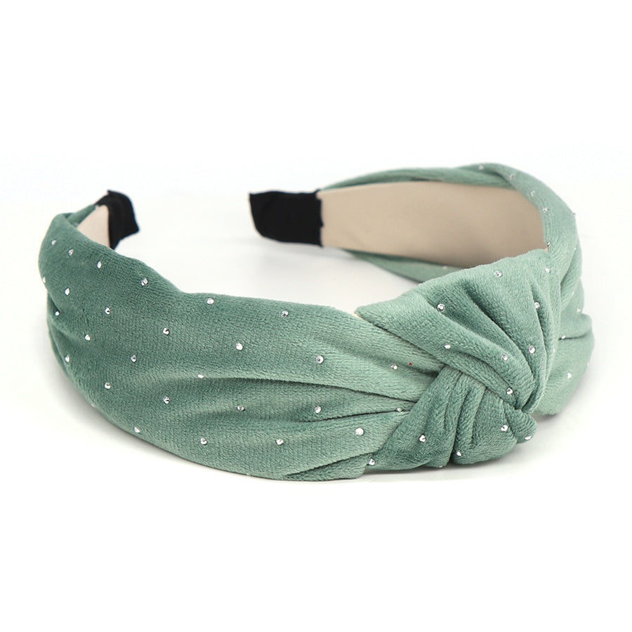 POM Headband - Mint Green Velvet Studded