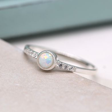 POM Sterling Silver Ring with Tiny Opal and Crystals