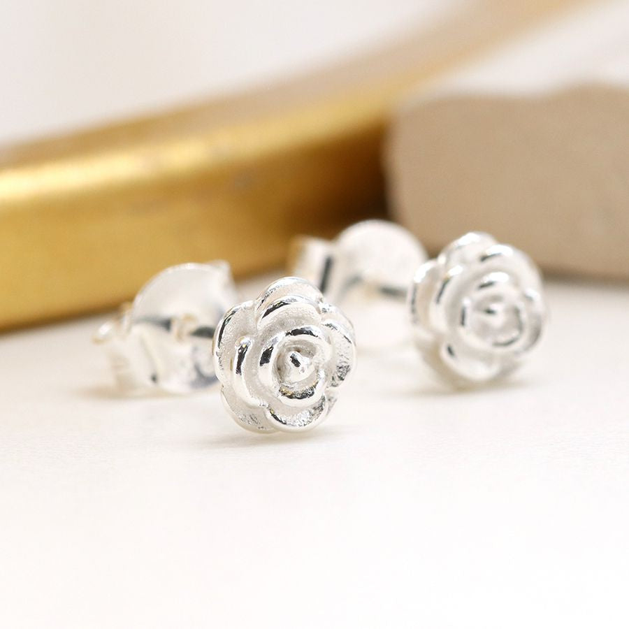 POM Sterling silver small rose studs