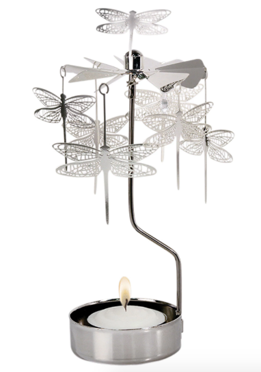 Dragonfly Silver Rotary Candle Holder