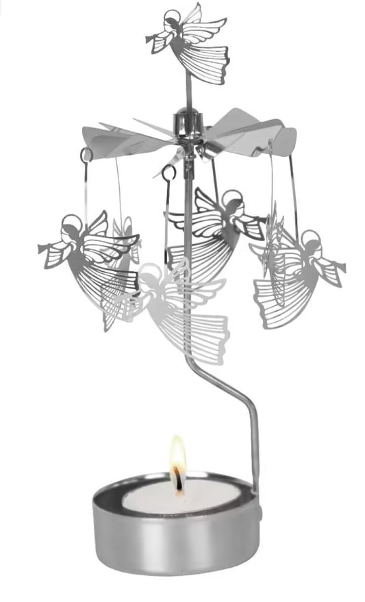Flying Angel Silver Rotary Candle Holder