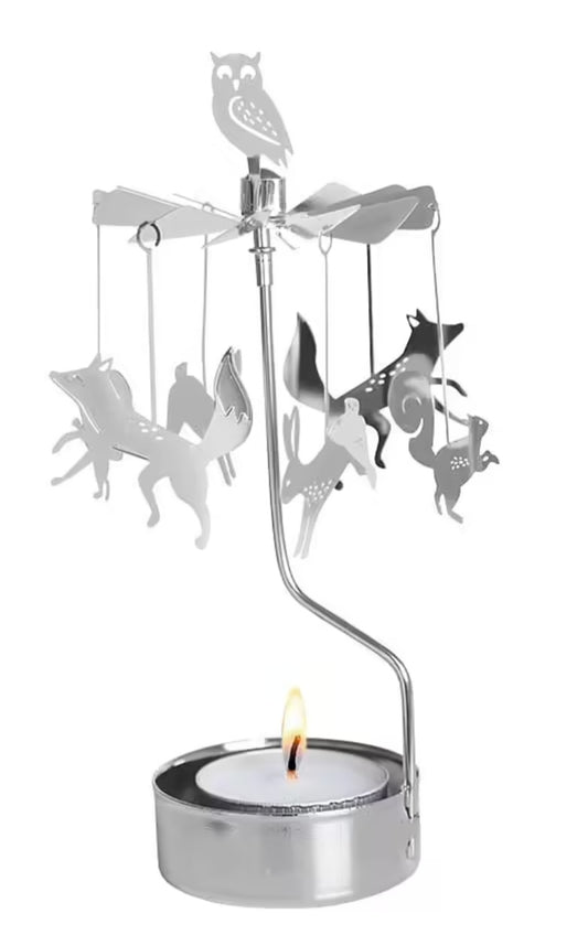 Forest Animals Silver Rotary Candle Holder