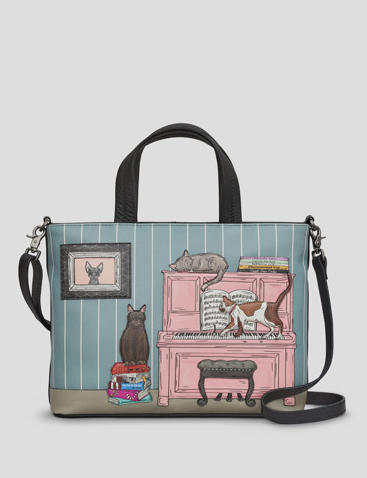 Yoshi Piano Cats Leather Grab Bag