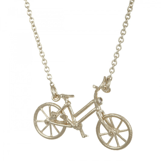 Alex Monroe Silver Vintage Bicycle Necklace With Diamond & Ruby Lights