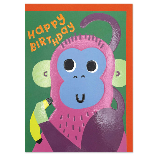 Raspberry Blossom Zoopa Doopa Monkey Birthday Card