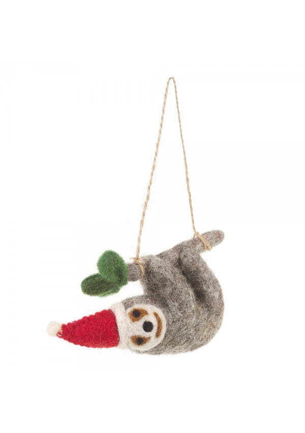 Hand Felted Christmas Sloth Hanging Decoration