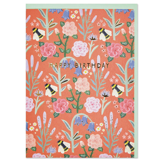 Raspberry Blossom Wild English Flowers Birthday Card