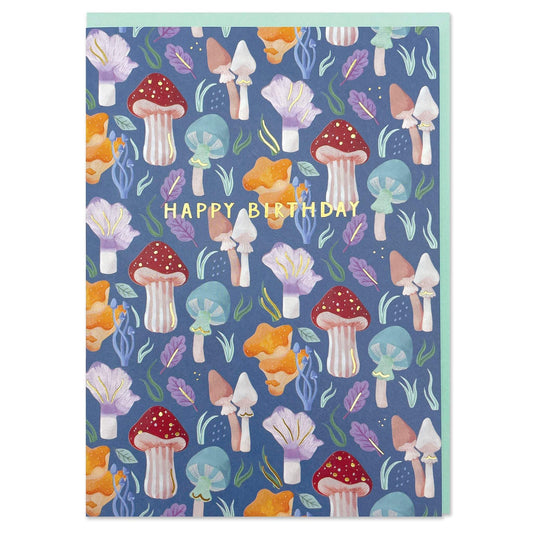 Raspberry Blossom Wild Mushroom Birthday Card
